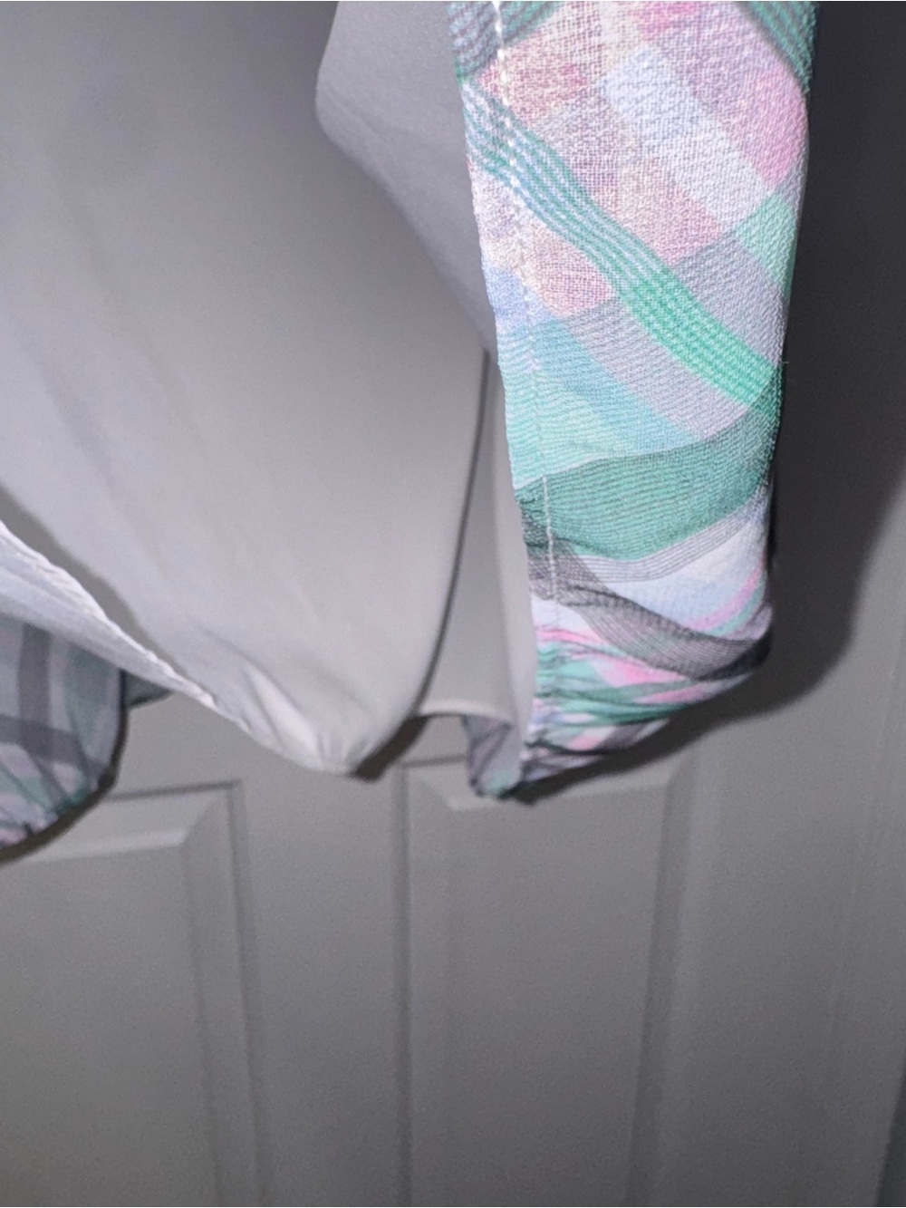 Ann Taylor Green Pink Plaid Drop Waist Short Sleeve chiffon lightweight Dress 8 - Picture 8 of 14